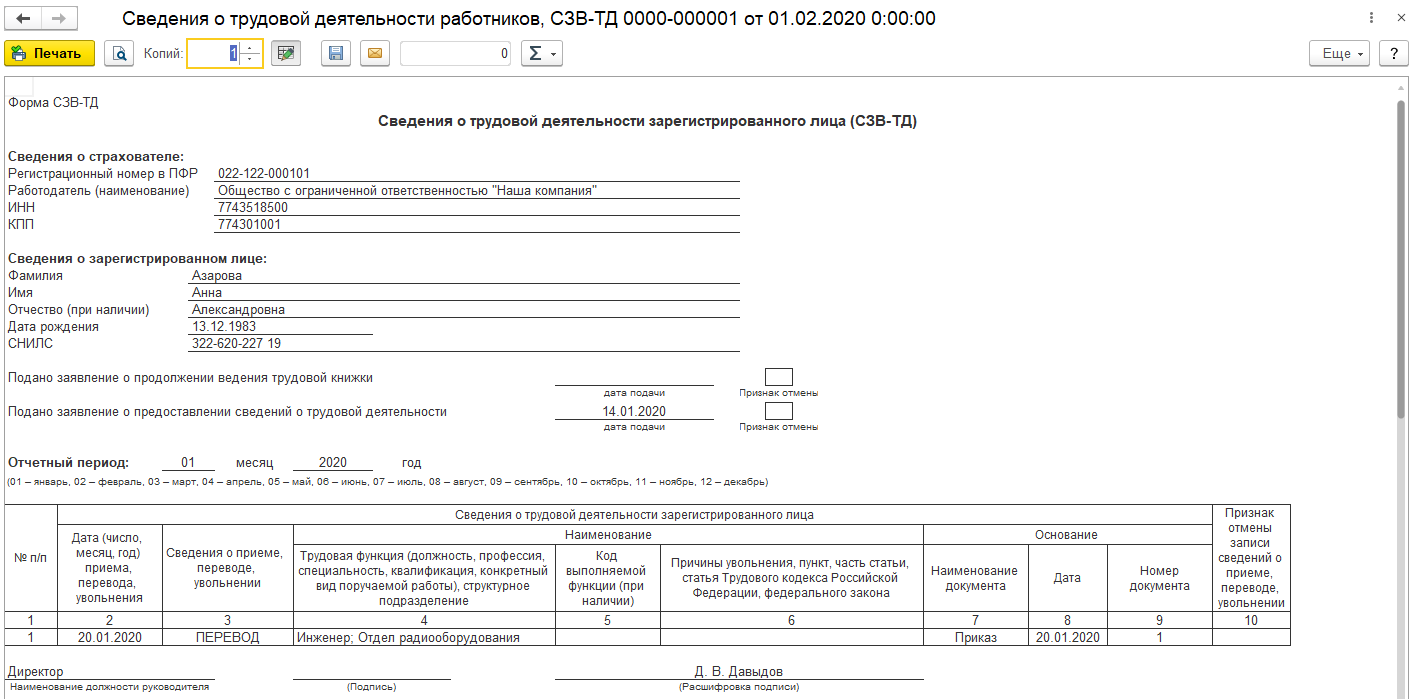 Бланк деятельность организации