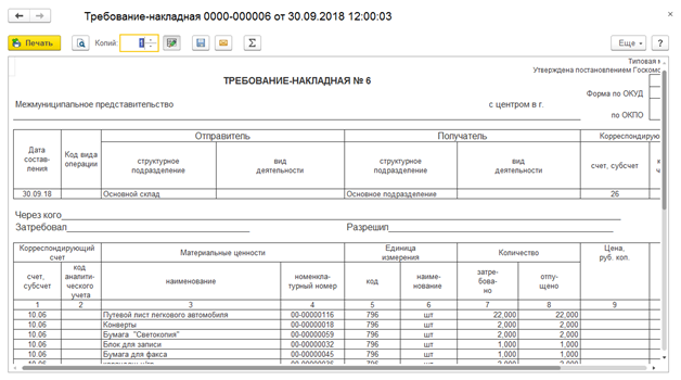Образец заполнения требования накладной м 11 при списании материалов