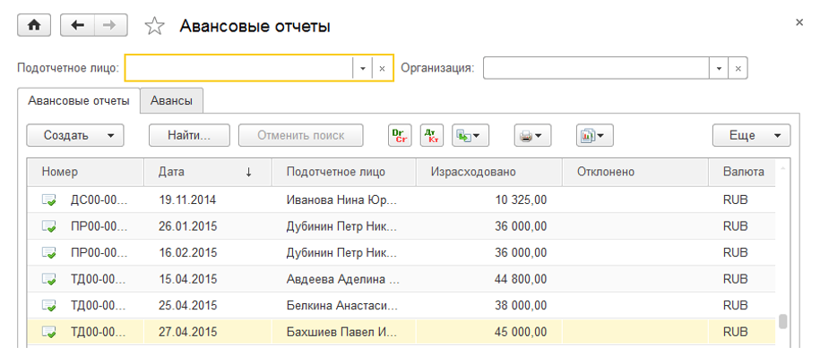 Авансовые отчеты в 1С УТ
